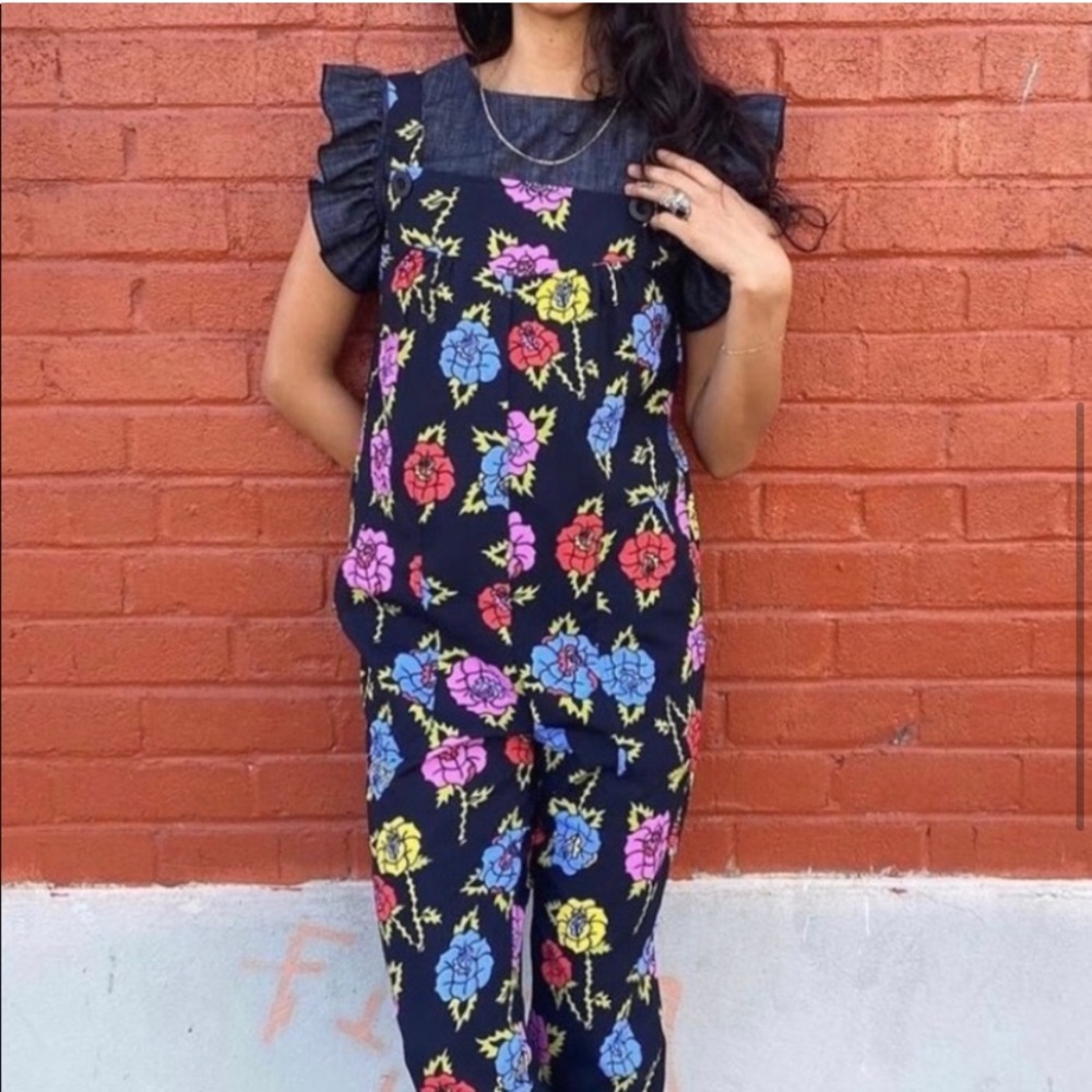 Nooworks overalls in electric rose print. - Picture 2 of 7